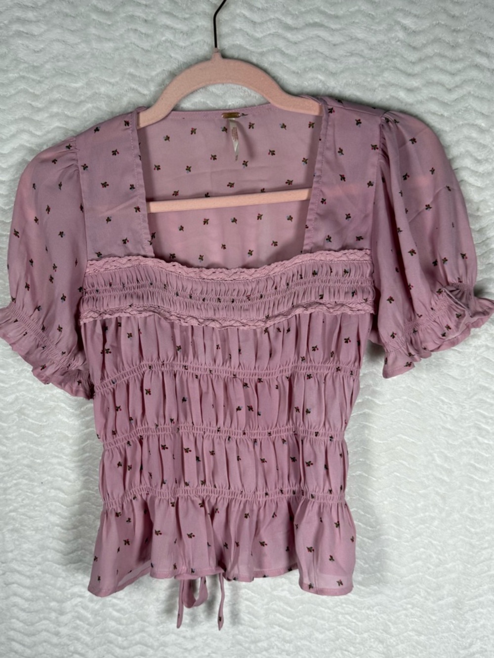 Free People Dusty Pink Smocked Square-Neck Blouse